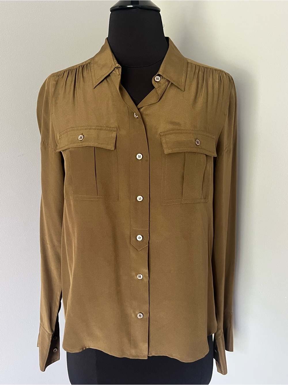JCrew Olive 100% Silk Blouse